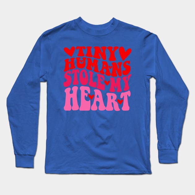 Groovy Tiny Humans Stole My Heart Valentine's Day NICU Nurse Long Sleeve T-Shirt by Emily Ava 1